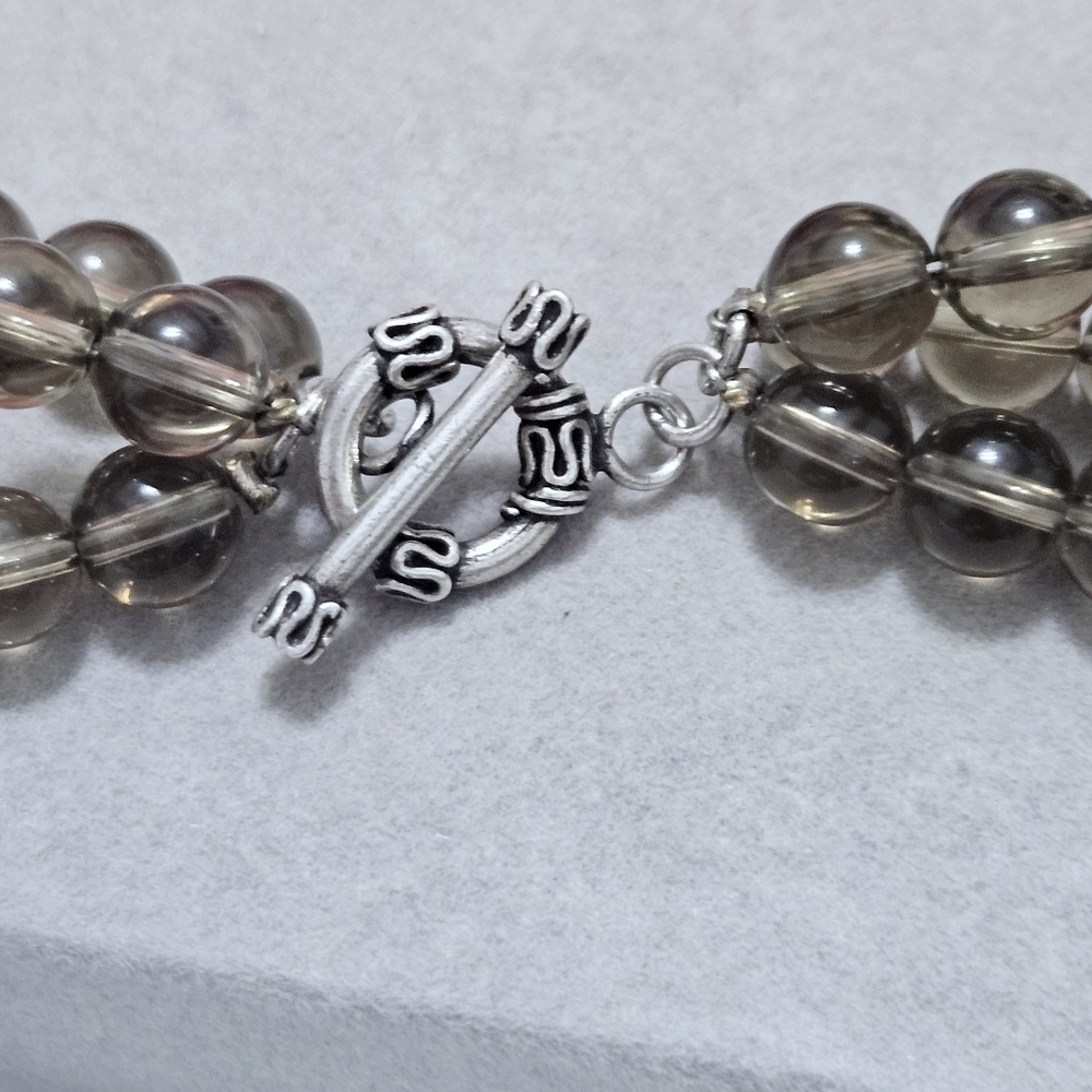 Vintage Triple Strand Natural Smoky Quartz .925 Sterling Silver  Necklace - Picture 5 of 7